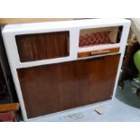 A 1950's kitchen side cabinet/table in metal and wood effect
