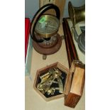 A small wooden cased sextant and a galvanometer