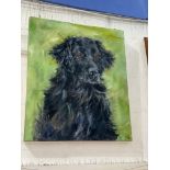 Lynne Wilksinson, half length portrait of a flat coated retriever, oil, signed