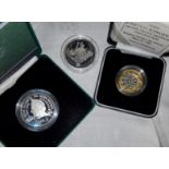 GB: 3 piedfort coins: Entente Cordiale £5; Queen Mother £5 2000 and Wireless £2