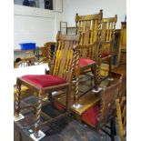 A 1930's set of 7 (2 + 5) barley twist dining chairs with wine velvet seats