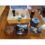 A selection of smaller boxes and collectables including fernware, painted lacquer etc