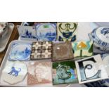 A selection of old tiles including Delft, Art Nouveau etc