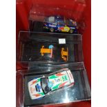 Six originally boxed and 1 loose Scalextric rally cars including "Toyota Corrola WRC" etc