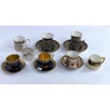 Six various cabinet coffee cups and cans, 4 in silver holders