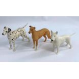 Three Beswick dog figures, Dalmation 961, Bull Terrier 970, and Greyhound matt glaze 972