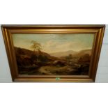 (?) Bates, Victoiran oil on canvas laid on board, mountian scene with sheep grazing in the