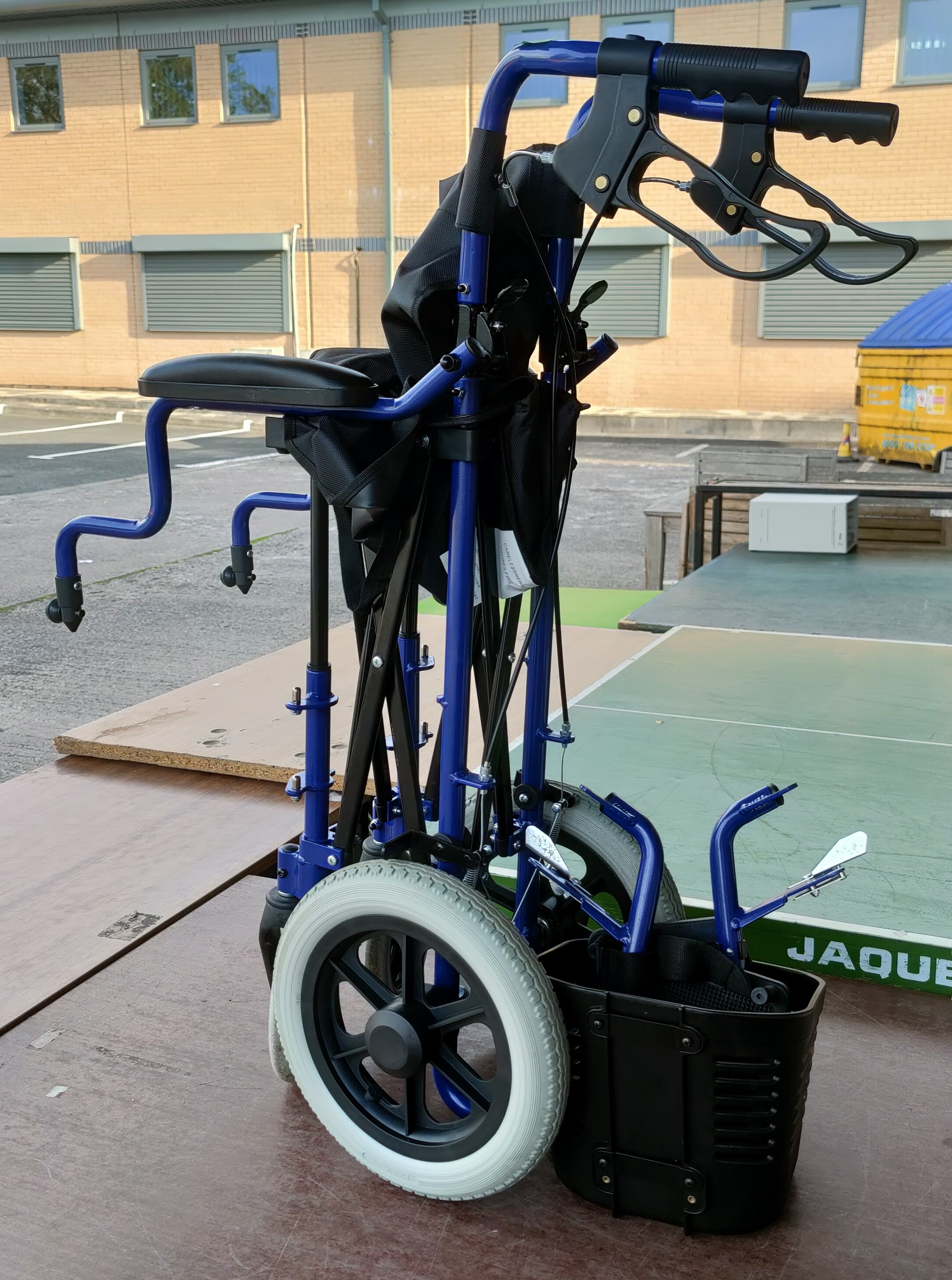 A folding wheelchair