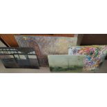 Two unframed oils on canvas and an oil on board of a derelict building signed NIVEN, 54 x 77cm, an