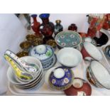 A selection of oriental rice bowls; china and cloisonné