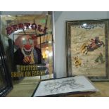 A circus Advertising mirror Bertoli Brothers Greatest Show on Earth, a Indian painting of a