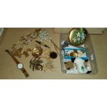 A selection of GB crowns, costume jewellery, Chinese porcelain lions etc