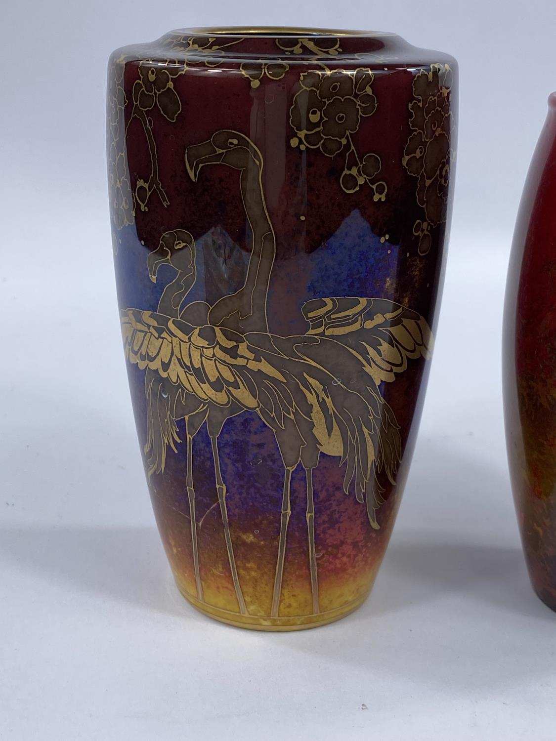 A Royal Doulton Flambe vase designed by Charles Noke, decorated with gilt highlights of Flamingos - Image 2 of 4