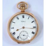 A Waltham pocket watch, 15 jewel movement, 9 carat gold case and inner cover, gross weight 90 gm (