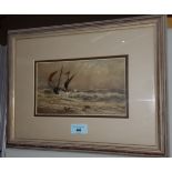 An early 20th century oil on glass of a ship in stormy seas, framed and glazed