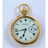 A keyless open faced small pocket watch in 18 carat hallmarked gold case, by Chas Frodsham 09635, 60