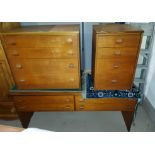 A 1960's teak 4 height chest, bedside cabinet and 4 drawer dressing table (no mirror)