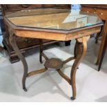 An Edwardian rosewood inlaid octagonal occasional table with 's' shaped legs and smaller undershelf,