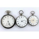 An open faced keyless pocket watch by Waltham USA, in hallmarked silver case; 2 key wound fob