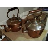 Two 19th century copper kettles and 3 chestnut roasters