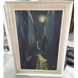 Smyth: Girl in a dark alley, oil on board, signed, framed; Aldo Luongo: "Lovers", print, framed