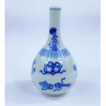 A Chinese blue and white bottle vase decorated with vases etc, height 17cm