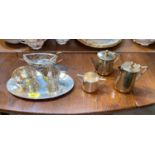 A WMF silver plated milk jug and sugar bowl; an oval tray; other silver plate