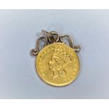 A USA 1 dollar 'Liberty Head' with soldered pendant mount, date inscription worn, 2gm