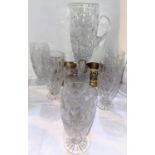 A cut glass good quality lemonade set with large jug, height 29cm, tall matching glasses, 16cm and