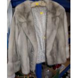 A vintage pale grey mink cocktail jacket with 3/4 length sleeves medium size