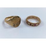 A 9ct gold eternity ring and a 9ct gold signet ring, 8.2gm gross