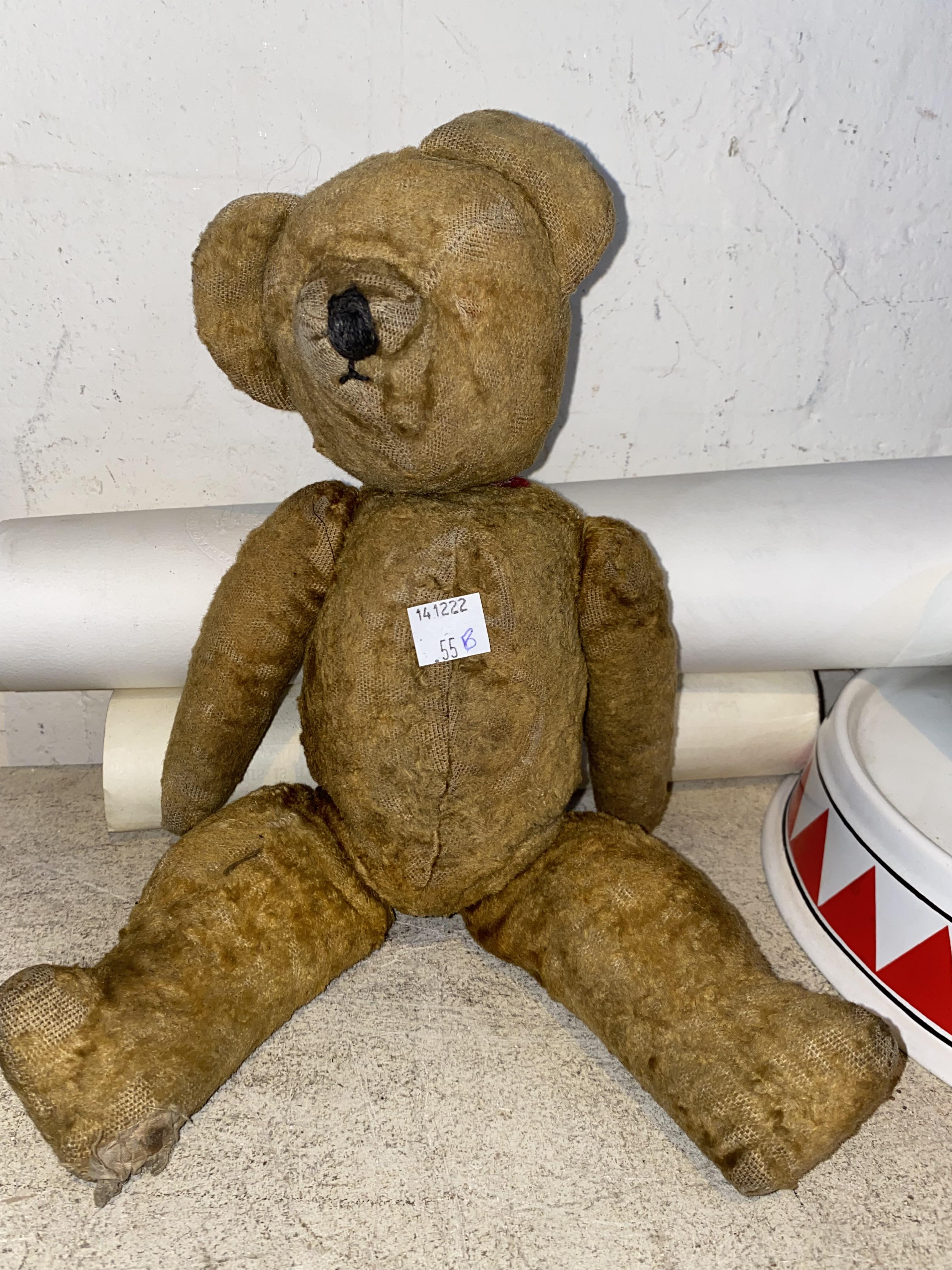 An early 20th century teddy bear and a selection of 20th century surgery certificates