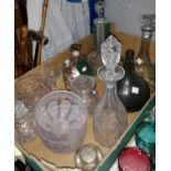 Three cup decanters and glassware.