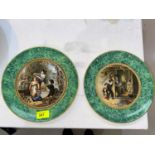 Two 19th century Prattware plates with decorated malicite effect borders, one central image by T.