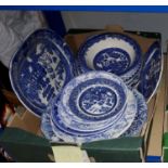 A selection of 19th century and later, blue and white plates etc.