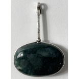 Georg Jensen, a silver pendant on a hooked stem, set with oval polished cabochon dark green agate