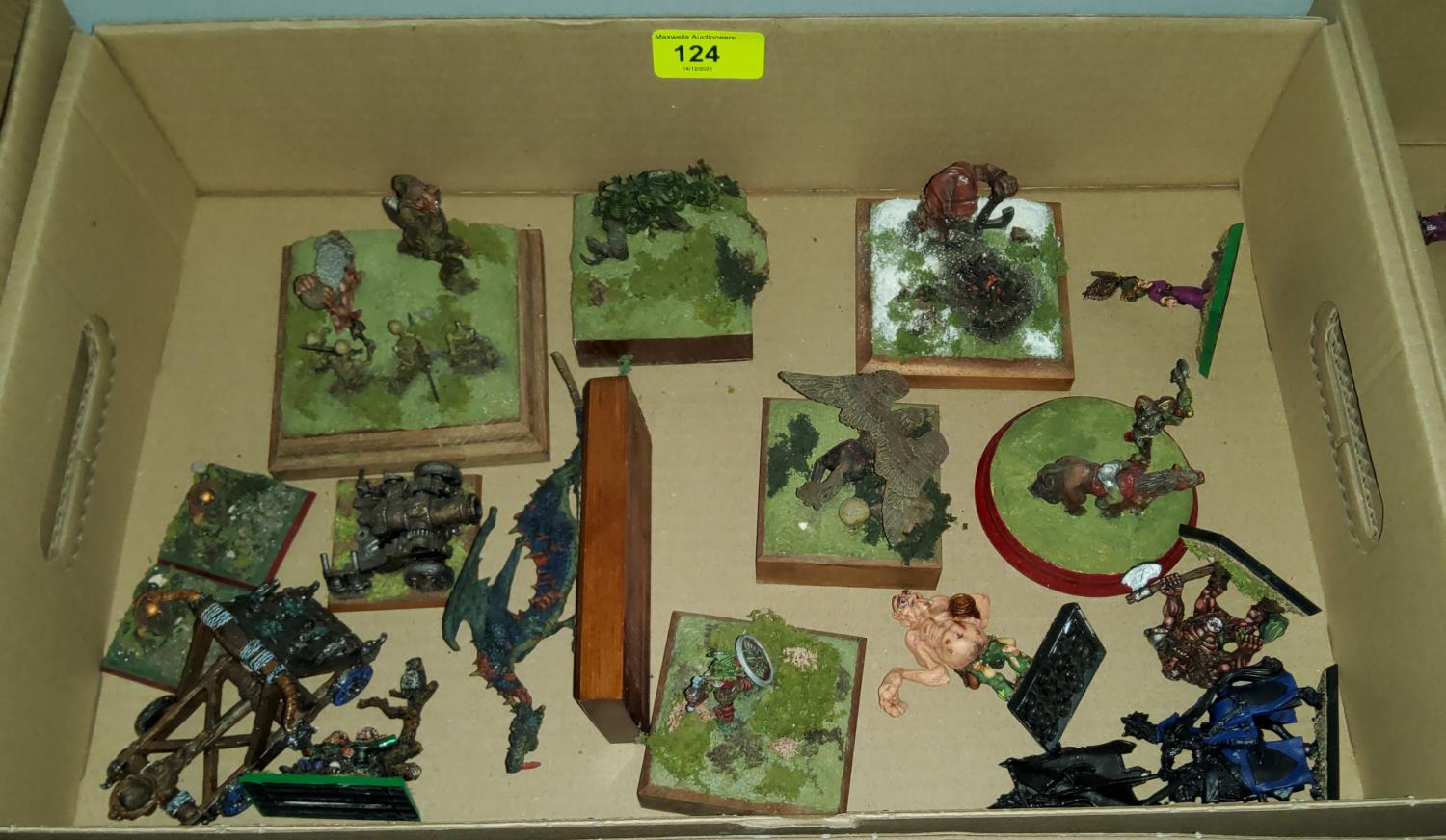 A selection of painted vintage Games Workshop Citadel miniatures, and some others, larger figures