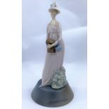 A LLADRO porcelain figure of a lady with puppy, 30cm, pedestal base