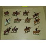 A selection of vintage Britain's style painted metal table top war miniatures of Crusade spearmen on