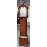 A 19th century oak and mahogany banded 8 day longcase clock, the 12' painted and gilded break-arched