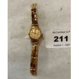 A Longines gold lady's wristwatch, the case back and bracelet marked 375. Movement runs