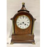 An early 20th century satinwood and inlaid mantle clock with French brass drum movement striking