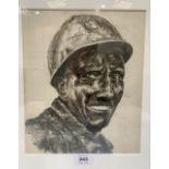 CHRIS GRIFFIN R.C.A. WELSH Bn. 1945 Study of a miner. Signed and dated '77. Charcoal 11¼' x 9¼'