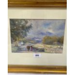 CHARLES WILKINSON. BRITISH Fl. 1881-1925 A landscape with figures and donkey. Signed. Watercolour