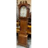 A 19th century oak and mahogany longcase clock, the painted break-arch dial with moophase signed