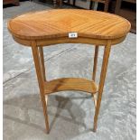 A satinwood and line inlaid two tier occasional table of kidney form, the quarter veneered top on