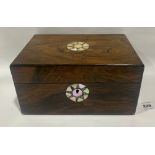 A Victorian rosewood box inlaid with mother-of-pearl. 9¾' high