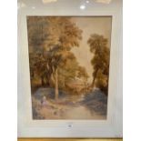 Attrib to: WILLIAM HAVELL. BRITISH 1782 - 1857 Figures by a woodland stream. Watercolour 23½' x