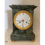 A French green marble mantle clock by Armingaud Lne à Paris. The two train brass drum movement