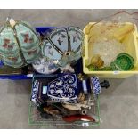 Three boxes of ceramics glassware and sundries